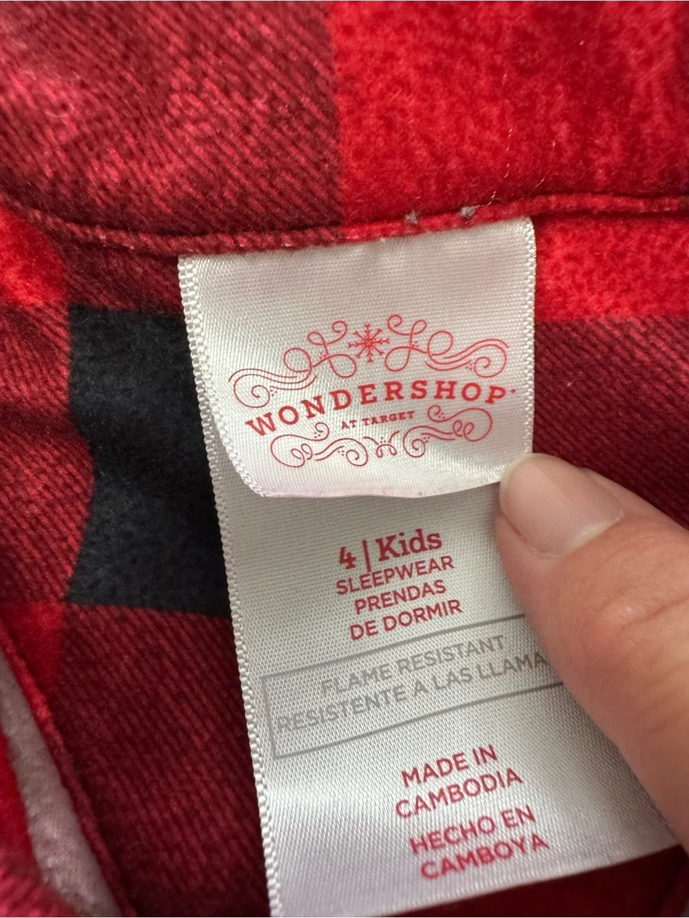 Wondershop Red & Black Buffalo Plaid Kids Pajama Set Size 4